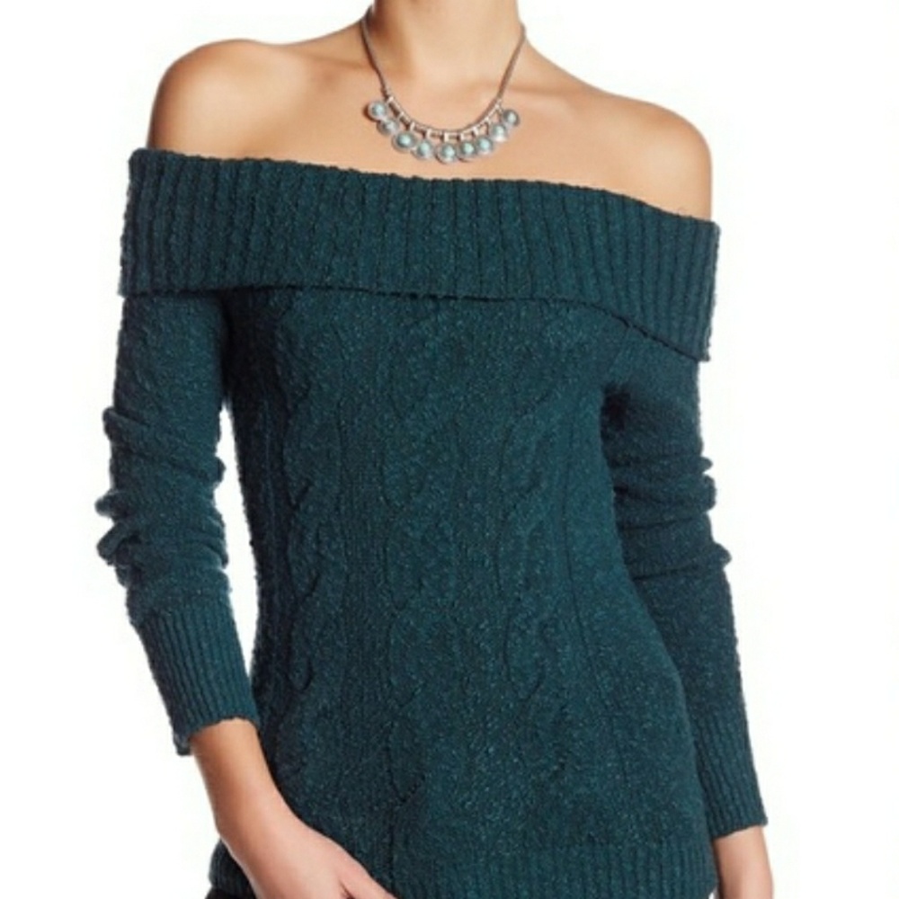 Free People Turqoise Off Shoulder Sweater Sz L